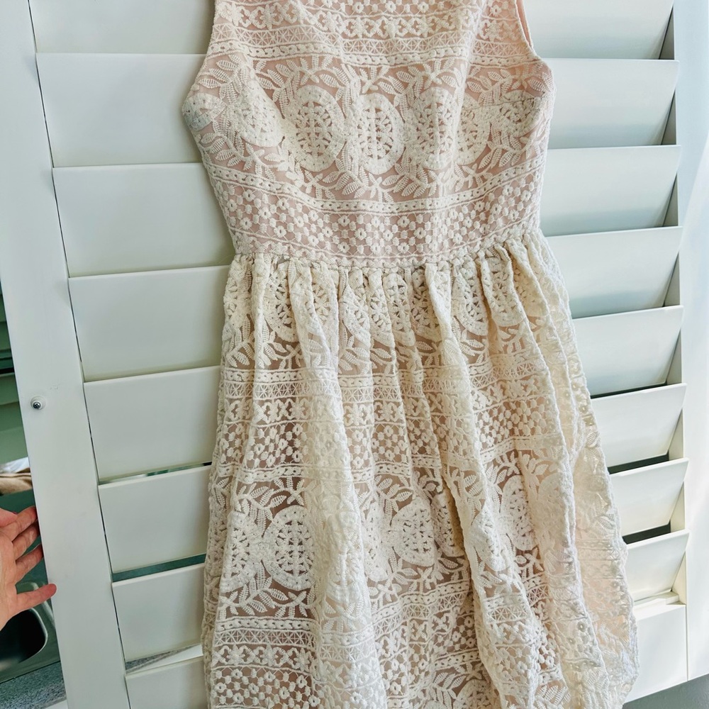 Alice Olivia Giola floral lace embroidery fit-and-flare dress Cream size 8 - Picture 8 of 10